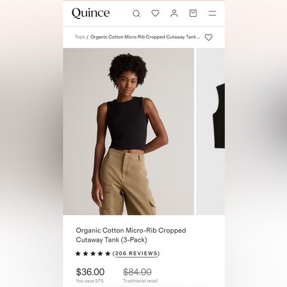 Quince Tops - Organic Cotton Micro-Rib Cropped Cutaway Tank (3-Pack)